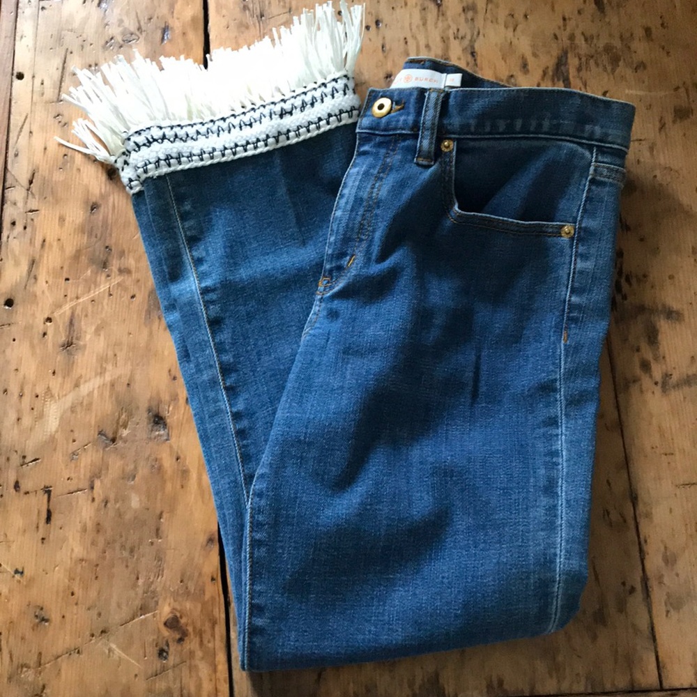 Tory Burch Connor cropped jean w/ crochet fringe